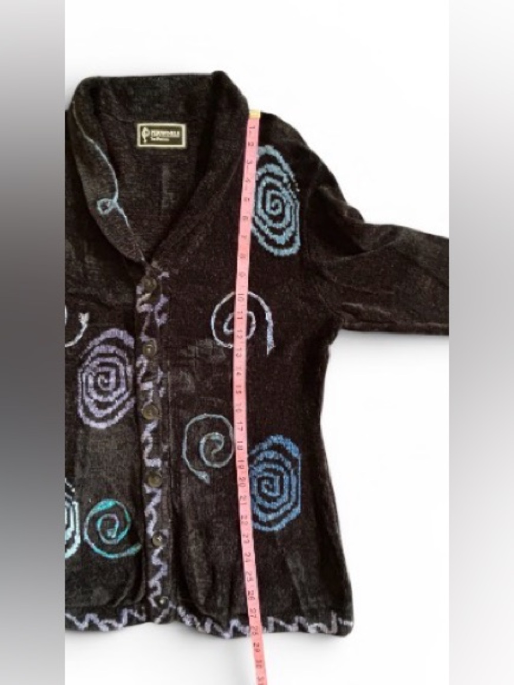 Black Cardigan Stitched Accents Beading Sparkle Art to Wear Size M. SKU 26 - Picture 9 of 14